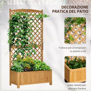 Letto per Orto Elevato da Esterno con Griglia, Giardino Verticale in Legno di Abeto con Fori di Drenaggio, per Fiori e Verdure, per Giardino e Balcone, 90X45X180 Cm, Giallo