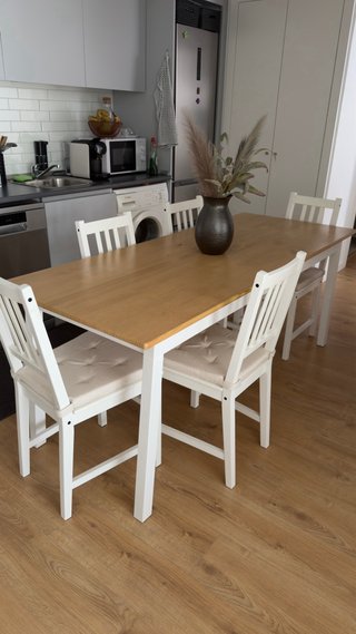 Mesa comedor IKEA y 6 sillas con cojines
