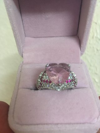 Anillo Plata Corazón Rosa y Circonitas