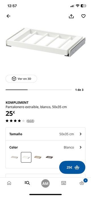 Pantalonero extraible Ikea armario 50x35 cm