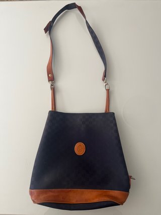 Bolso Vintage Estampado a Cuadros Azul Oscuro