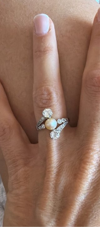 Anillo Oro Perla Natural y Brillantes
