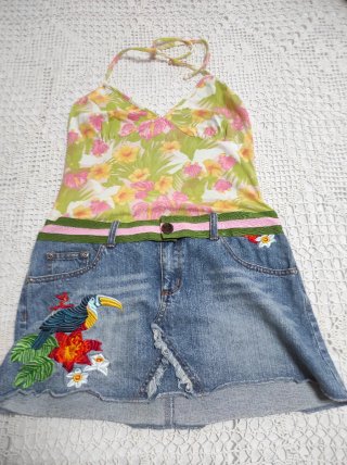 Vestido Verano Talla 38 Floral Denim