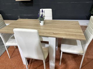 Mesa comedor madera + 4 sillas blancas
