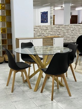 Mesa comedor redonda + 4 sillas acolchadas OFERTA