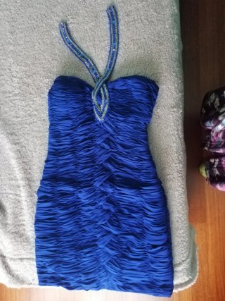 Vestido de fiesta drapeado, color azul