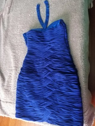 Vestido de fiesta drapeado, color azul