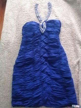 Vestido de fiesta drapeado, color azul