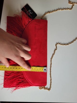 Bolso fiesta antelina rojo con plumas