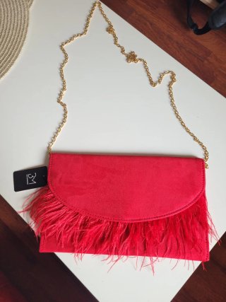 Bolso fiesta antelina rojo con plumas