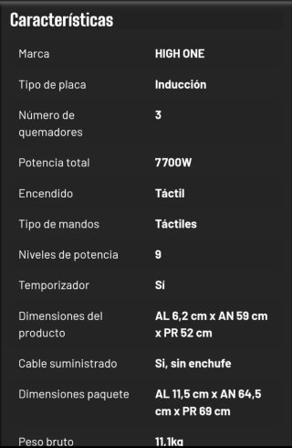 Vitrocerámica de inducción HIGH 1N