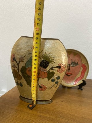 2 Jarrones Latón Estilo Cloisonné Frutas
