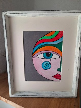 2 Quadri astratti con facce multicolore