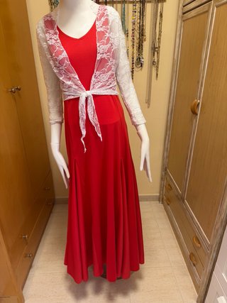 Vestido de Sevillanas Rojo con Encaje Blanco
