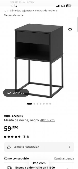 Mesita de noche Ikea Vikhammer negra