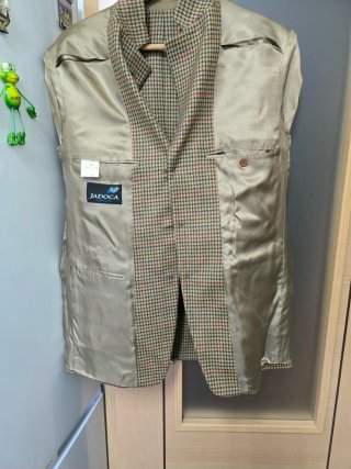 Chaqueta de cuadros beige y multicolor