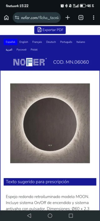Espejo Redondo MOON Ø60 Retroiluminado y antivaho