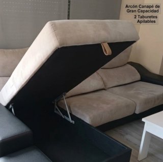 Sofá chaise longue con arcón canapé en zona L