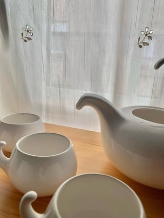 Juego Tazas y Tetera Porcelana Blanca