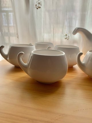 Juego Tazas y Tetera Porcelana Blanca