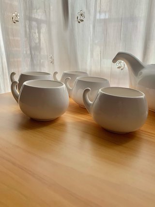 Juego Tazas y Tetera Porcelana Blanca
