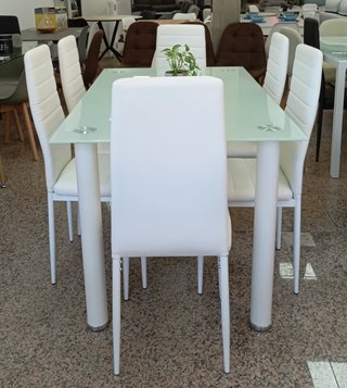Mesa Comedor + "6 Sillas Blancas". ¡ECONÓMICA!