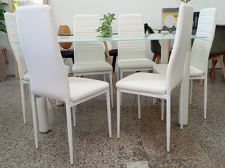Mesa Comedor + "6 Sillas Blancas". ¡ECONÓMICA!