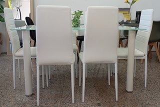 Mesa Comedor + "6 Sillas Blancas". ¡ECONÓMICA!