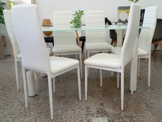 Mesa Comedor + "6 Sillas Blancas". ¡ECONÓMICA!