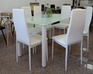 Mesa Comedor + "6 Sillas Blancas". ¡ECONÓMICA!