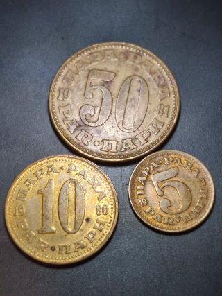 Lote 3 monedas antiguas Yugoslavia 5, 10, 50 para