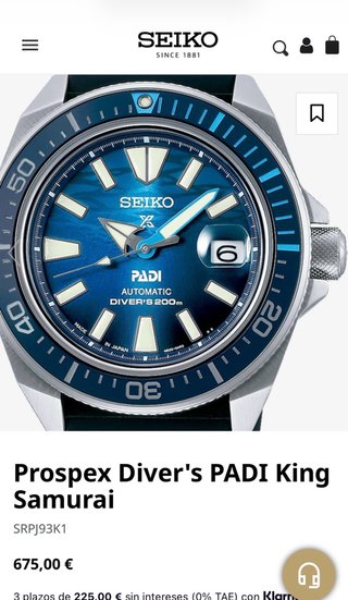 RELOJ SEIKO PROSPEX PADI GRAN  SAMURAI MENS DE 1 A