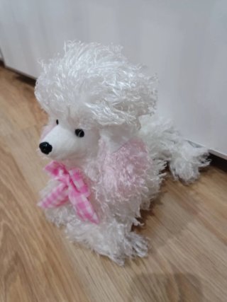 Peluche Caniche Blanco con Lazo Rosa