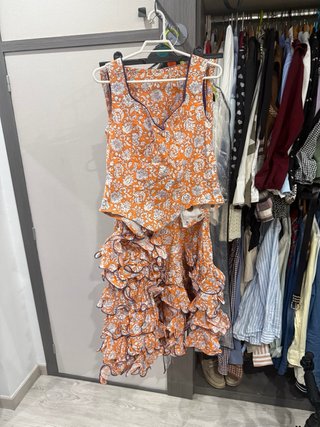 Traje Flamenca Dos Piezas Naranja y Morado