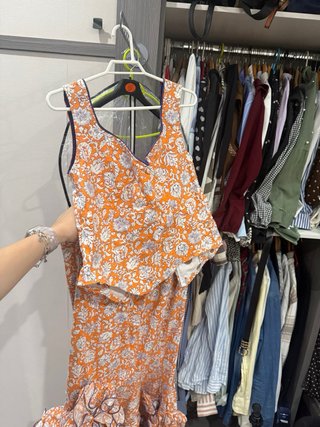 Traje Flamenca Dos Piezas Naranja y Morado