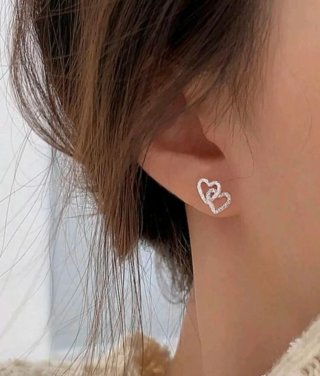 Pendientes Corazón Doble Plateado