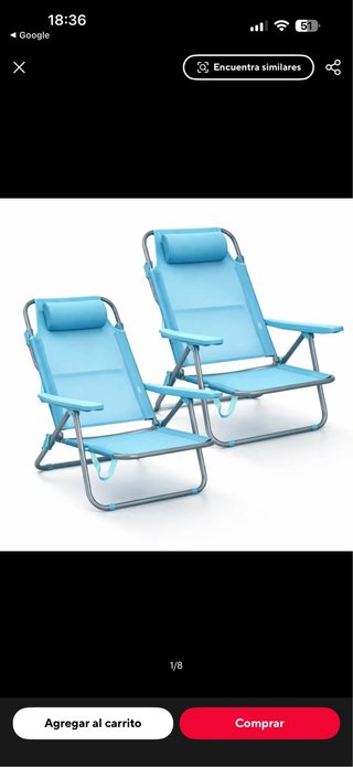 2 Sillas de Playa Plegables Azul y Plata
