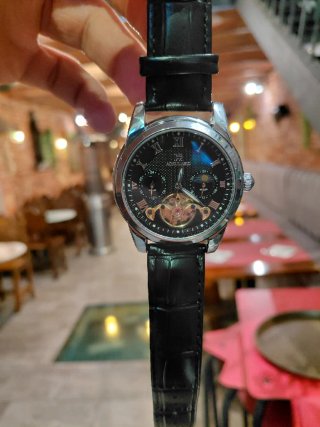 Reloj Aokulasic automático,esfera azul correa negr