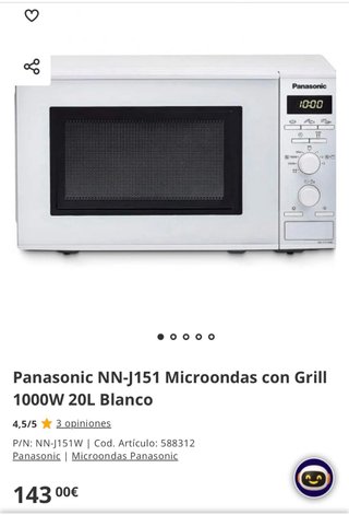 Microondas Panasonic Blanco