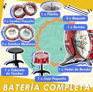 Batería Infantil Roja con Accesorios