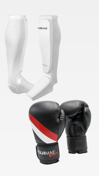 Pack Guantes Boxeo Fujimae 12oz + Espinilleras