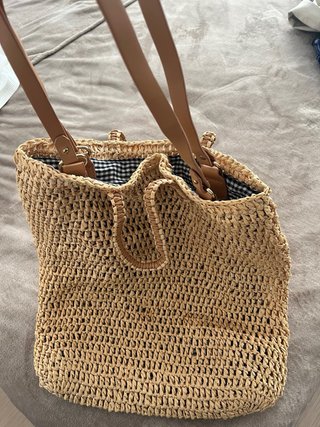 Bolso efecto rafia beige y marrón