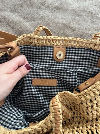 Bolso efecto rafia beige y marrón