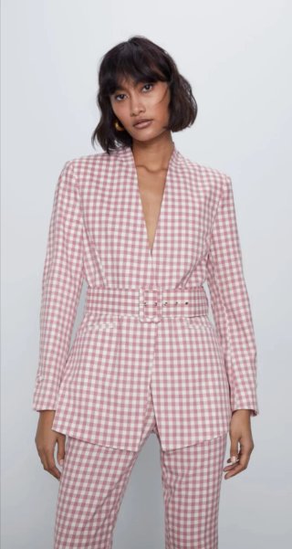 Traje de chaqueta y pantalón Vichy rosa