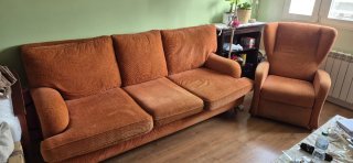 Conjunto sofá y sillón naranja