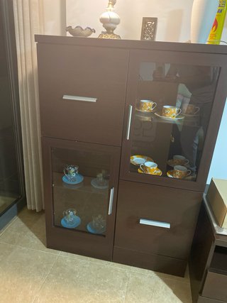 Mueble TV comedor madera y cristal