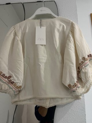 Blusa Zara bordada flecos T/M