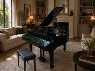 Piano de cola negro brillante