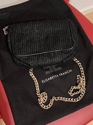 Borsa Elisabetta Franchi nera con tracolla oro