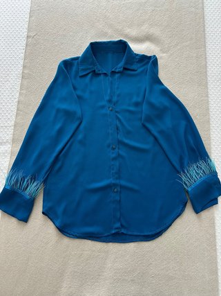 Camisa azul con plumas